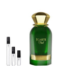 Ahmed Al Maghribi Ignite Oud sample – decant naast de volle fles ter herkenning