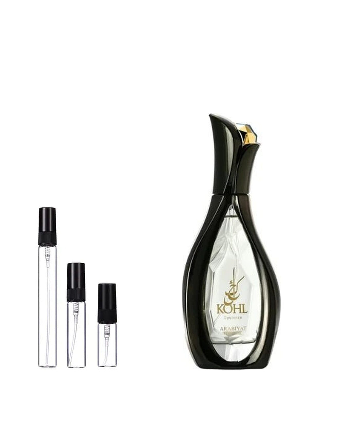 Arabiyat Prestige Kohl Opulence sample – decant naast de volle fles ter herkenning