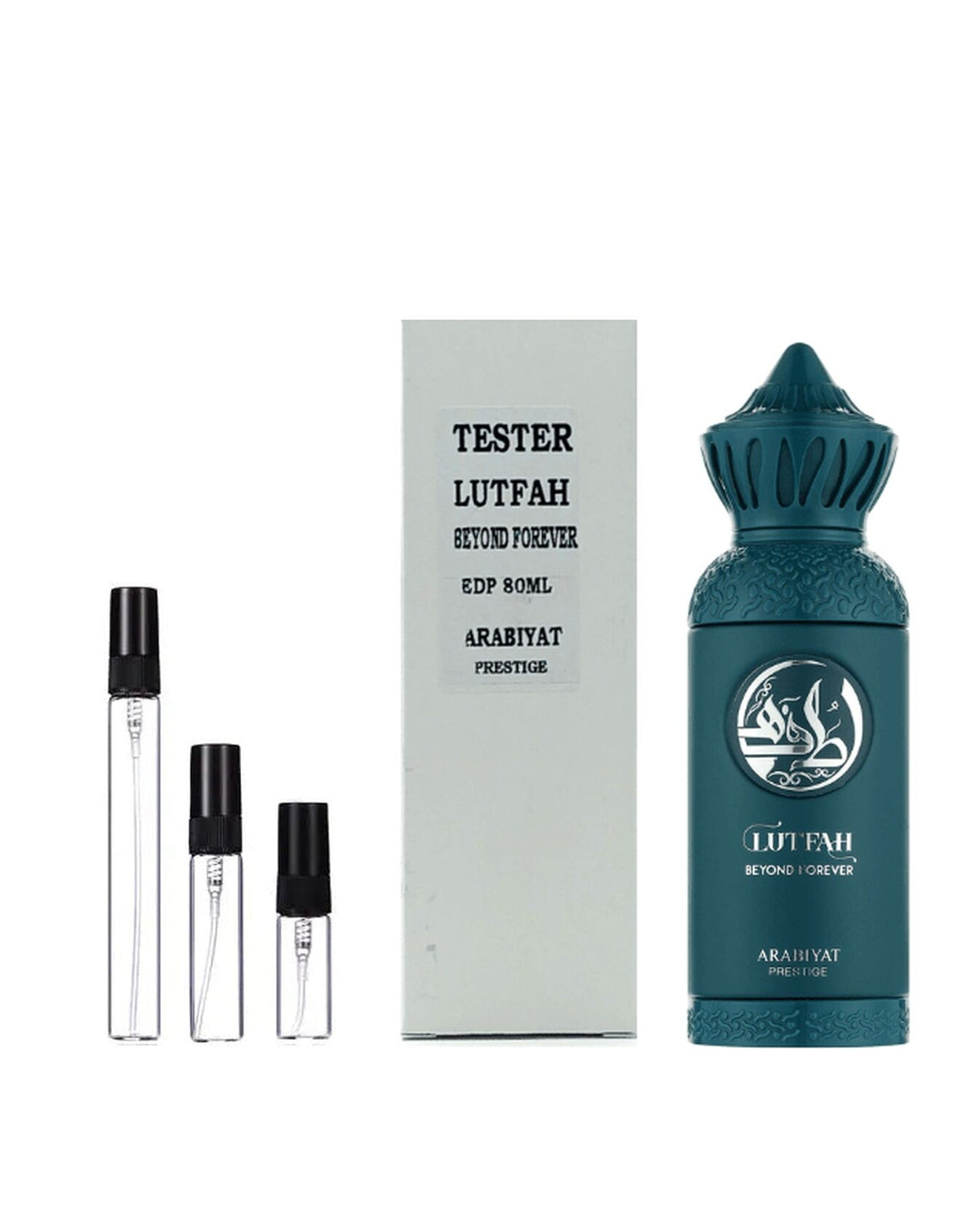 Arabiyat Prestige Lutfah Beyond Forever sample – decant naast de volle fles ter herkenning