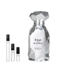 Arabiyat Prestige Marwa sample – decant naast de volle fles ter herkenning