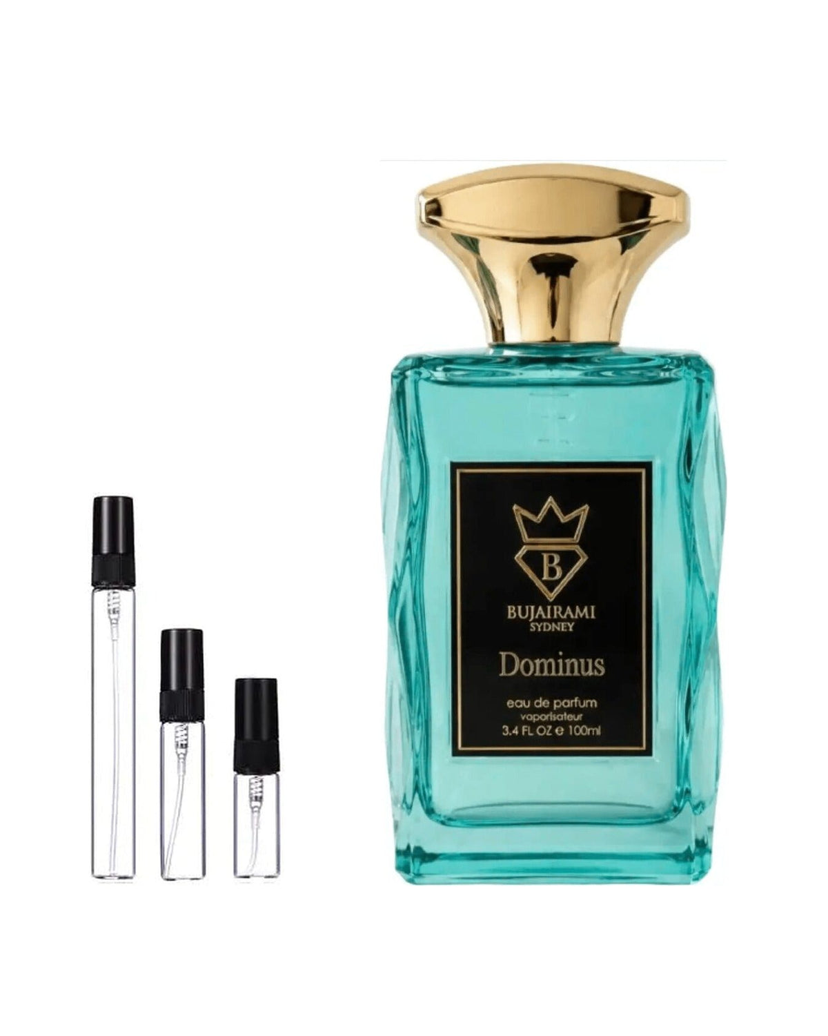 Bujairami Dominus sample – decant naast de volle fles ter herkenning
