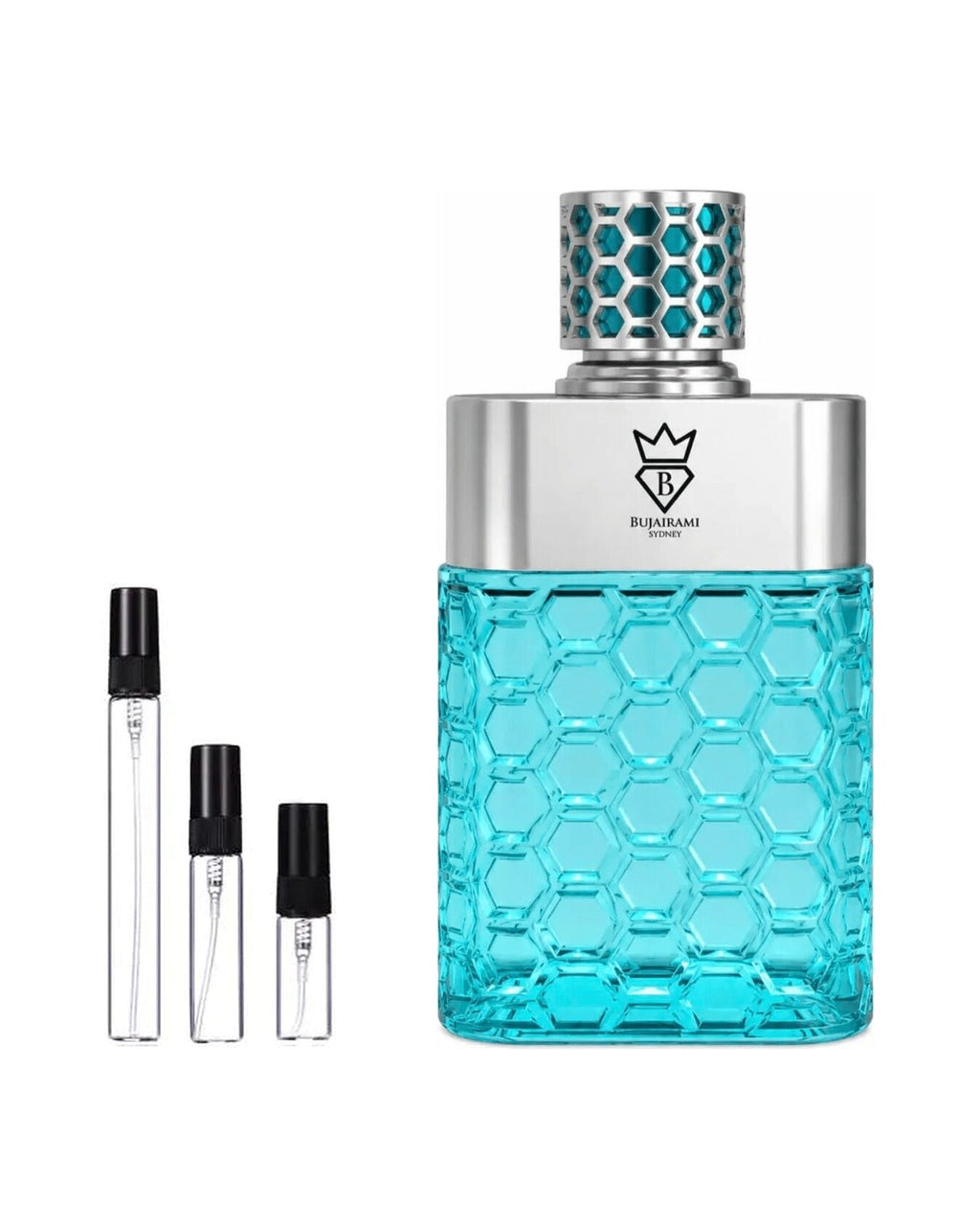 Bujairami No Limit sample – decant naast de volle fles ter herkenning