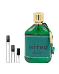 Dumont Nitro Green sample – decant naast de volle fles ter herkenning