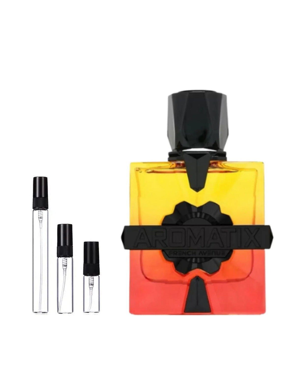 French Avenue Aromatix Forbidden Fruit sample – decant naast de volle fles ter herkenning