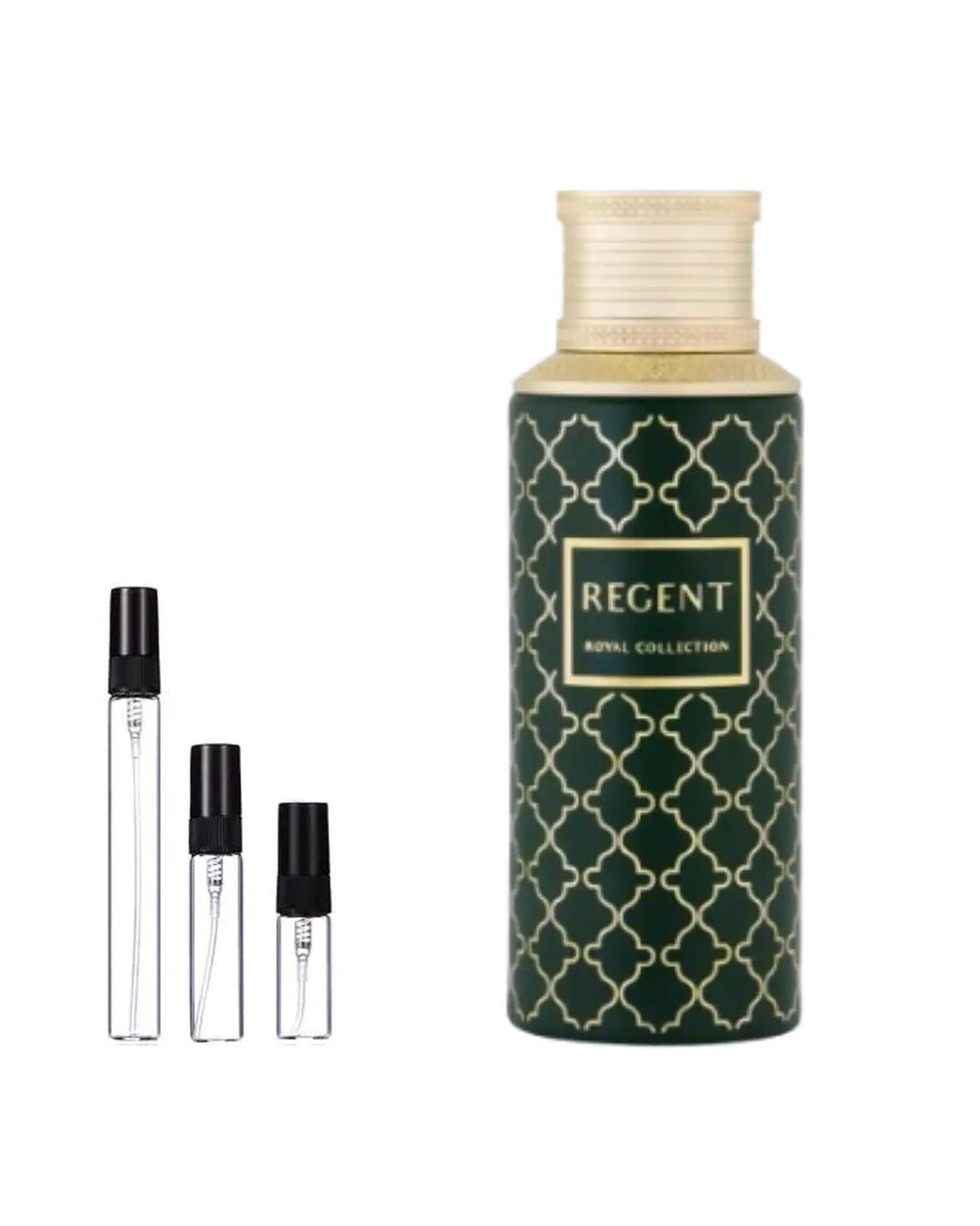 Maison Asrar Regent sample – decant naast de volle fles ter herkenning