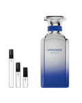 Mykonos California Blue sample – decant naast de volle fles ter herkenning