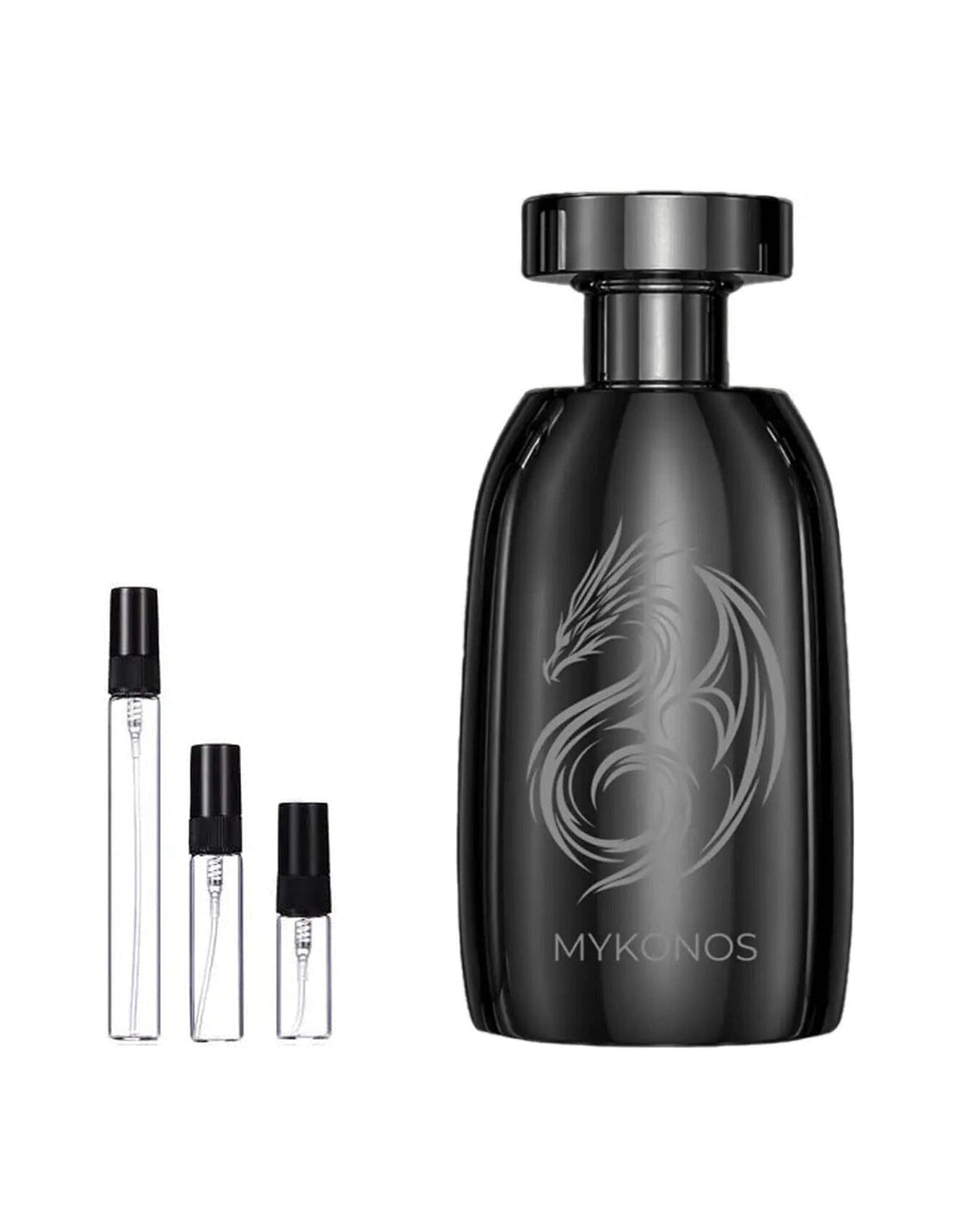 Mykonos Inferno sample – decant naast de volle fles ter herkenning