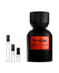 Mykonos MyEgo sample – decant naast de volle fles ter herkenning
