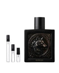 Rayhaan Wolf sample – decant naast de volle fles ter herkenning