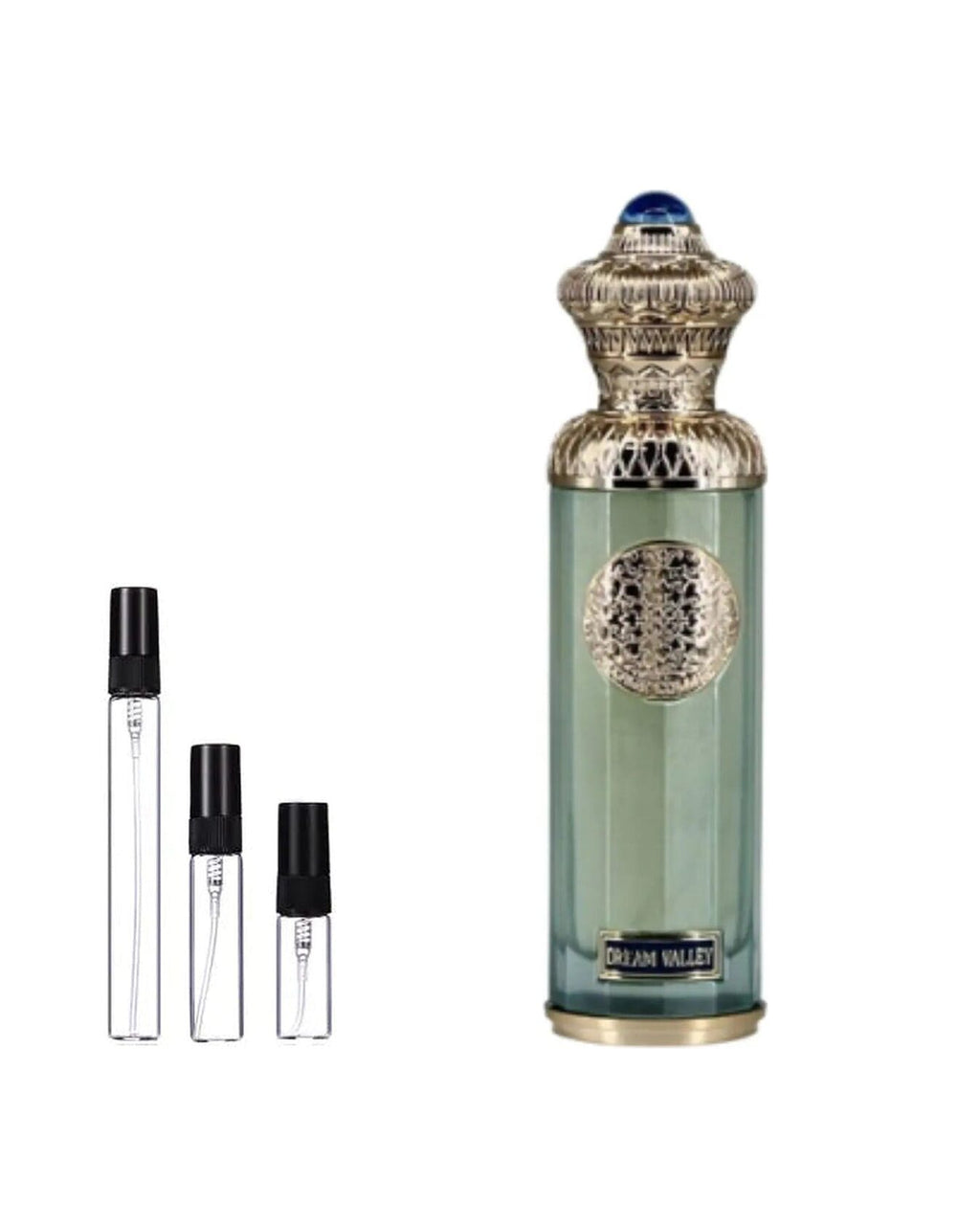 Surrati Dream Valley sample – decant naast de volle fles ter herkenning