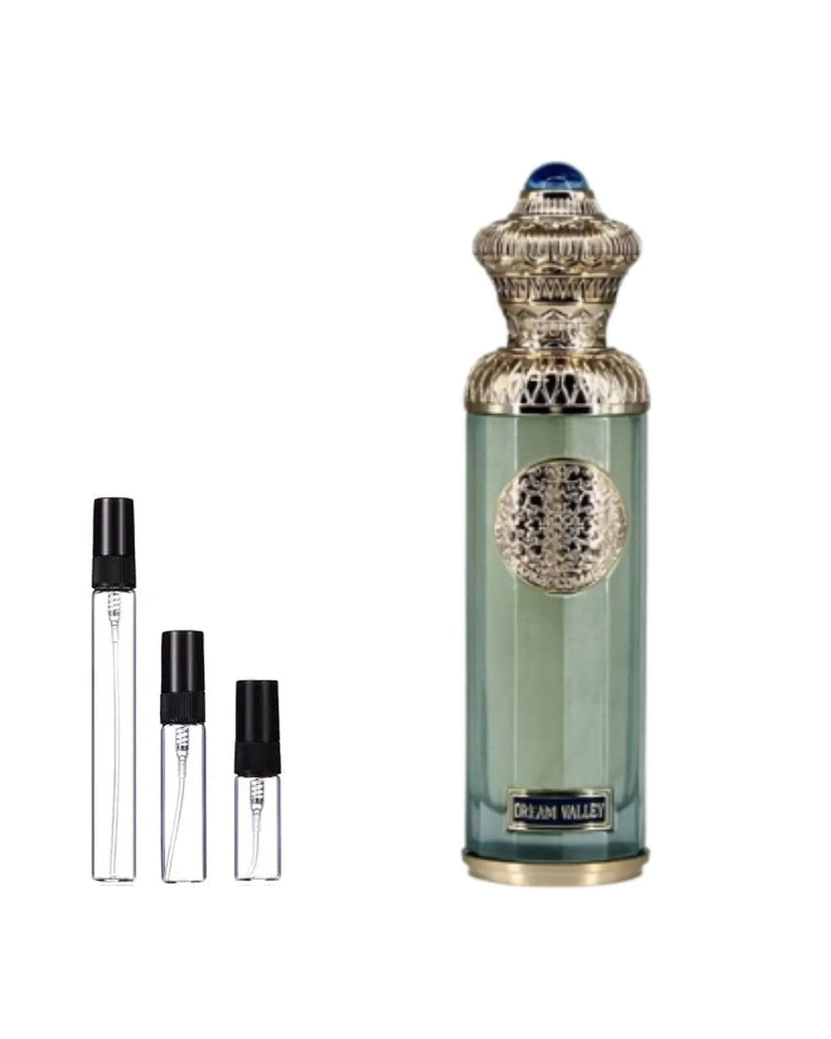 Surrati Dream Valley sample – decant naast de volle fles ter herkenning